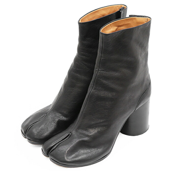 Maison Margiela メゾンマルジェラ タビブーツ サイズ 36 レディース TABI レザー シグネチャー ホワイトステッチ スプリットトゥ シリンダーヒール コハゼ アンクルブーツ 足袋 シューズ 革靴 ブラック 黒 イタリア製【中古】