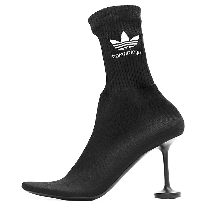 SALE【新品負けず劣らず】BALENCIAGA バレンシアガ × adidas 協調主義 ソックスブーティ 大きさ 36 レディース SOCK BOOTIE リブニット 名書き ロゴエンブロイダリー ハイヒール シューズ 靴 箱・袋嘱する 黒いこと 白いこと 黒 白 イタリア製 722298 W2LM1【中古】