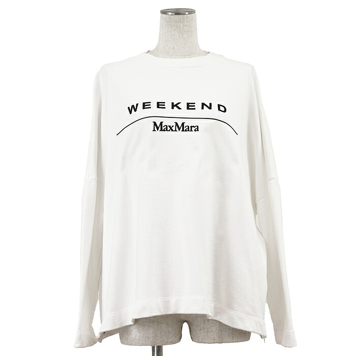 SALE【美品】 WEEKEND MaxMara 長袖 汗水 大きさ 曖昧模糊たる レディース ロゴタイプ シリコンラバープリント 側面細長い切口 ロング衣袂 トップス 白いこと 白【中古】