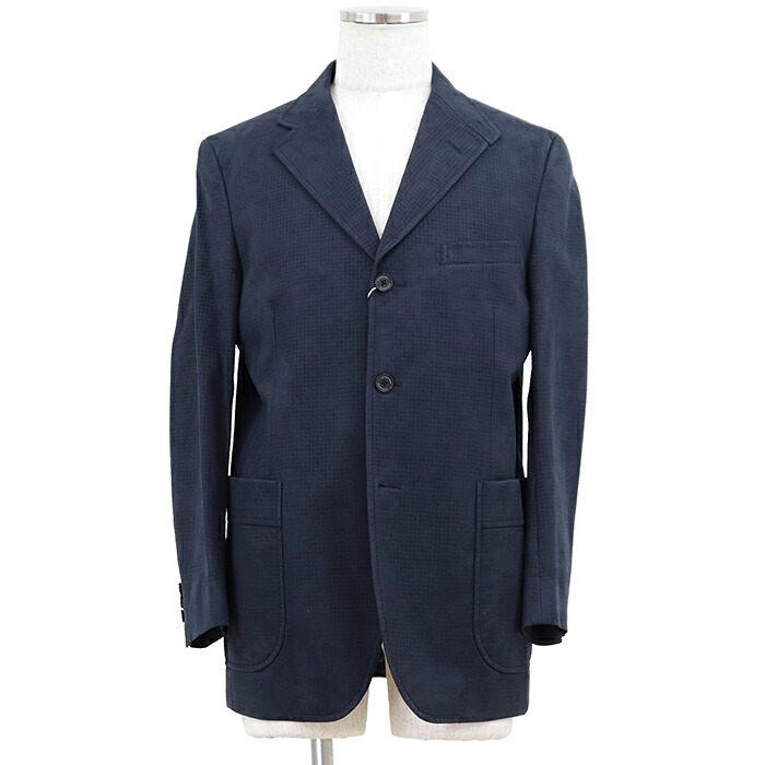 SALE【未使用】BURBERRY LONDON バーバリーロンドン テーラードジャケット サイズ M メンズ フェイクヌバック アマレッタ ハウンドトゥース 千鳥格子柄 アウター タグ付属 ネイビー 紺【中古】|オパール店