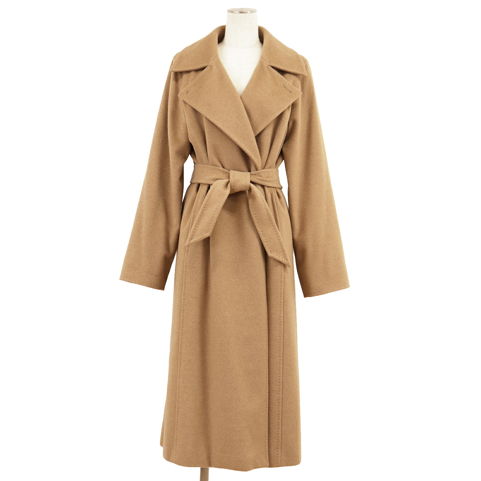 【美品】MaxMara マックスマーラ ロング 厚地の外套 大きさ 42 レディース 呼びりんテッド 駱駝100％メルトン 酉の方角目じるし アウター 胴締め属する 駱駝 イタリア共和国製【中古】