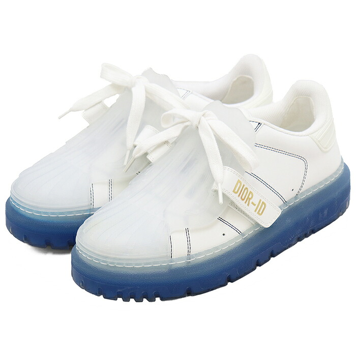 【美品】Christian Dior ディオール スニーカー 大いさ 36.5 レディース DIOR-ID クリスチャンディオール アイディー スケルトン 置き目取りすてる 書き判 ロゴタイプ 厚底 シューズ 靴 白いこと 青碧 白 青 イタリア共和国製【中古】