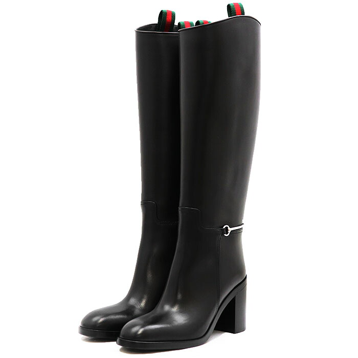 【美品】GUCCI グッチ ブーツ 大きさ 36h レディース ロングブーツ シェリー酒伝達ルート 導管ビット ハイヒール なめし革 シューズ 靴 箱・袋嘱する 黒いこと 黒 イタリア共和国製【中古】