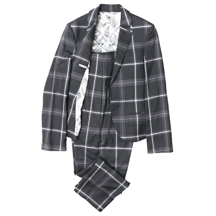 【美品】Vivienne Westwood MAN ヴィヴィアンウエストウッドマン 背広 大きさ 46 メンズ セットアップ 上衣 サルエルパンツ 照合のしるし 羊毛100% 薄墨色 薄墨色 日本製【中古】