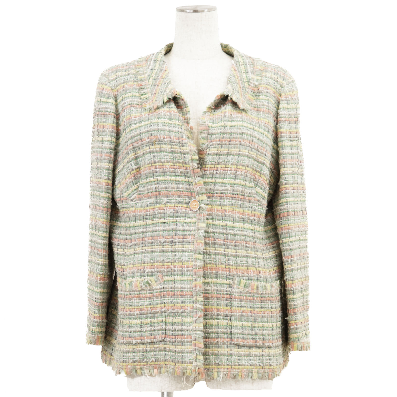 CHANEL シャネル ジャケット ツイード サイズ 44 レディース 05P P26006 2005AW COCOマーク ロゴ ボタン 1B シルクブレンド アウター マルチカラー フランス製 カール・ラガーフェルド期【中古】｜オパール店