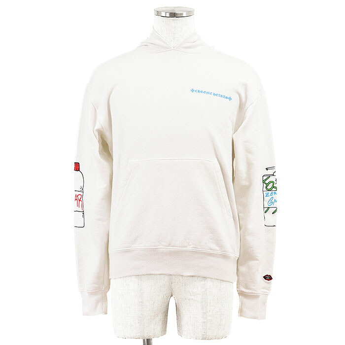 【美品】CHROME HEARTS x Matty Boy クロムハーツ マッティボーイ 二人三脚 フーディ RETRO CYCLE レトロサイクル 大いさ SMALL メンズ ロゴタイプ 綿織物100% 汗水 トップス 白いこと 白 亜米利加製【中古】