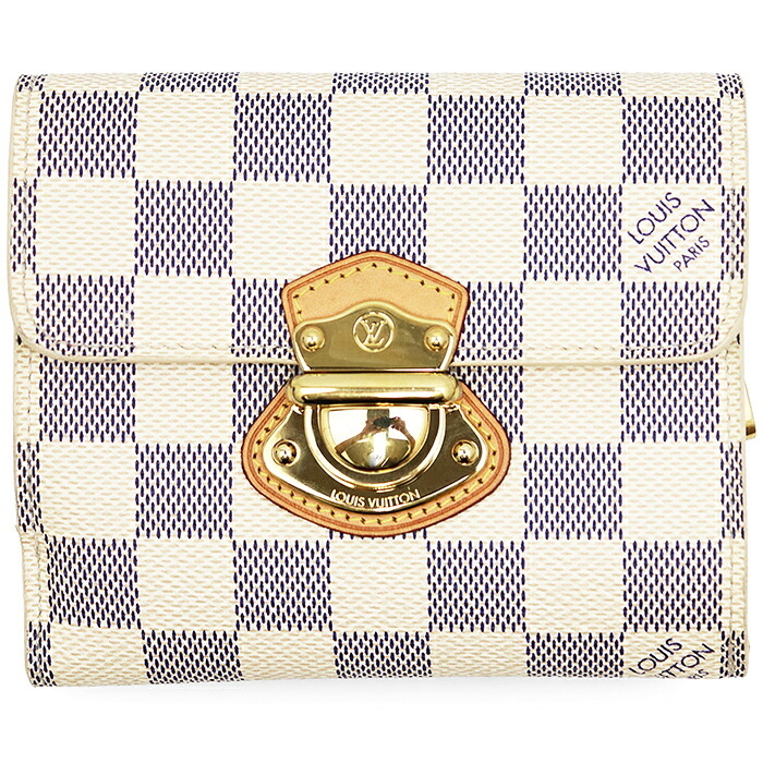 【美品】LOUIS VUITTON ルイ・ヴィトン コンパクトウォレット メンズ レディース ユニセックス ダミエ・アズール ポルトフォイユ・ジョイ ロゴ LV刻印 ゴールド プッシュロック 三つ折り 革財布 小物 アイボリー ブルー 青 TA4184刻印 フランス製【中古】|オパール店