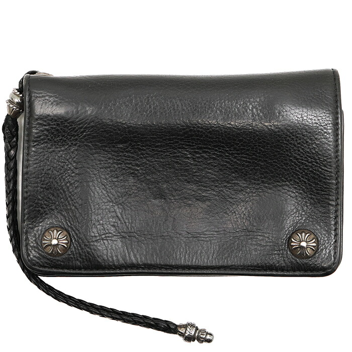 CHROME HEARTS クロムハーツ 二つ折り財布 メンズ レディース ユニセックス セメタリークロス スナップボタン クロスボール 2ジップ ウォレット 財布 小物 ブラック 黒【中古】｜オパール店