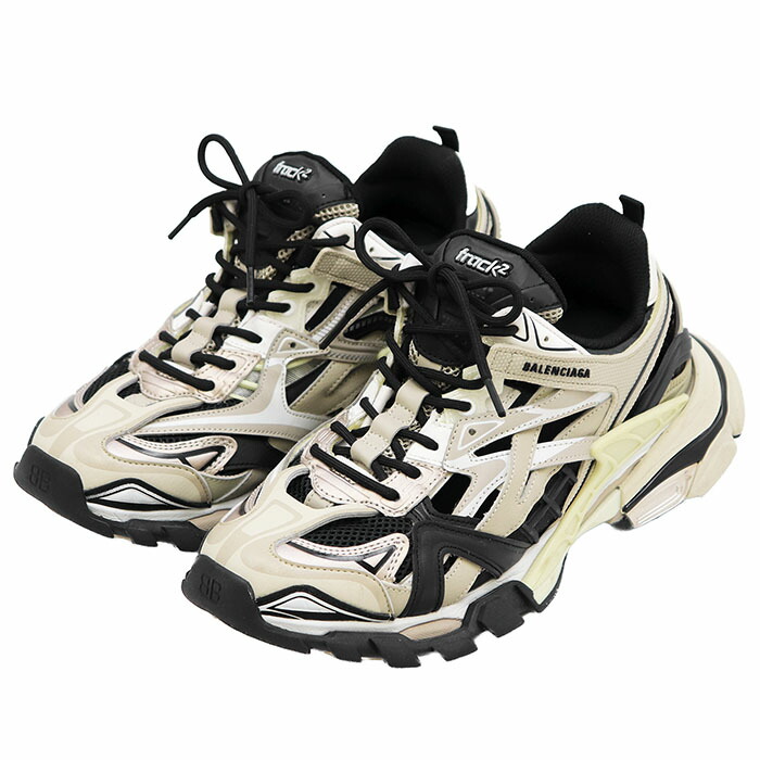 BALENCIAGA バレンシアガ スニーカー ダッド Track2 大きさ 42 メンズ BB ロゴタイプ メッシュ x 天然ゴム プラットホーム 厚底 シューズ 靴 象牙色 黒いこと 黒【中古】