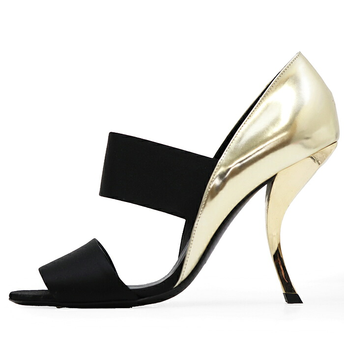 SALE【極美品】Roger Vivier ロジェヴィヴィエ ハイヒール 大きさ 38 レディース 繻子 × なめし革 メタリック パンプス シューズ 靴 箱・袋嘱する 三鞭酒ゴールド 黒いこと 黒 金色 イタリア共和国製【中古】