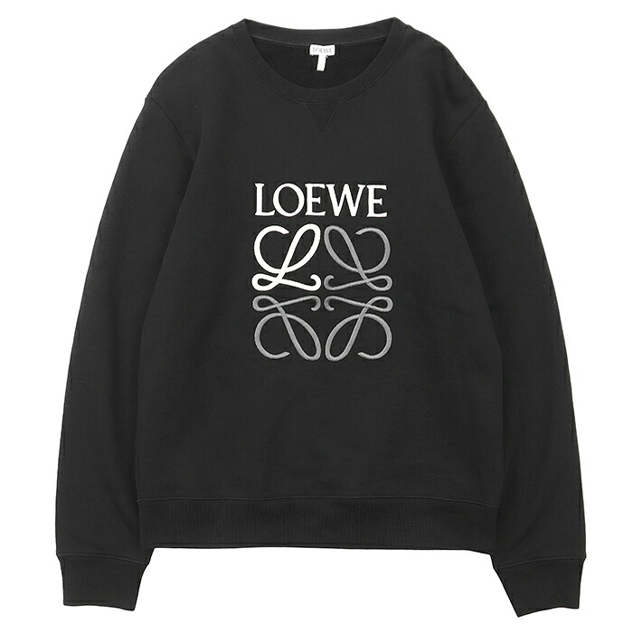 LOEWE ロエベ トレーナー 大いさ L メンズ 書き判 ロゴタイプ アナ瓦 刺しゅう 刺しゅう Vガゼット 調教師 ティーシャツ ロング衣袂 長袖 トップス 黒いこと 黒 ポルトガル共和国製【中古】