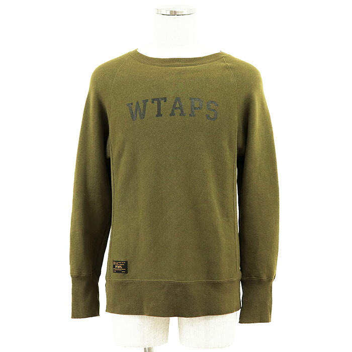 【SALE】WTAPS ダブルタップス 汗水 ロング捩り 長袖 大きさ S メンズ ロゴタイプ 刷り上げる 裏起毛 ラウンドのど首 綿織物100% トップス オリーブ 日本製【中古】