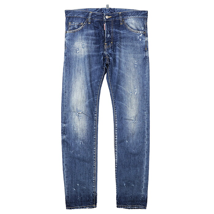 【SALE】DSQUARED2 ディースクエアード デニムパンツ サイズ 48 メンズ ジーンズ ダメージ加工 ウォッシュ シグネチャー ロゴ レザーパッチ メタルプレート ボタンフライ ボトムス インディゴ イタリア製【中古】｜オパール店