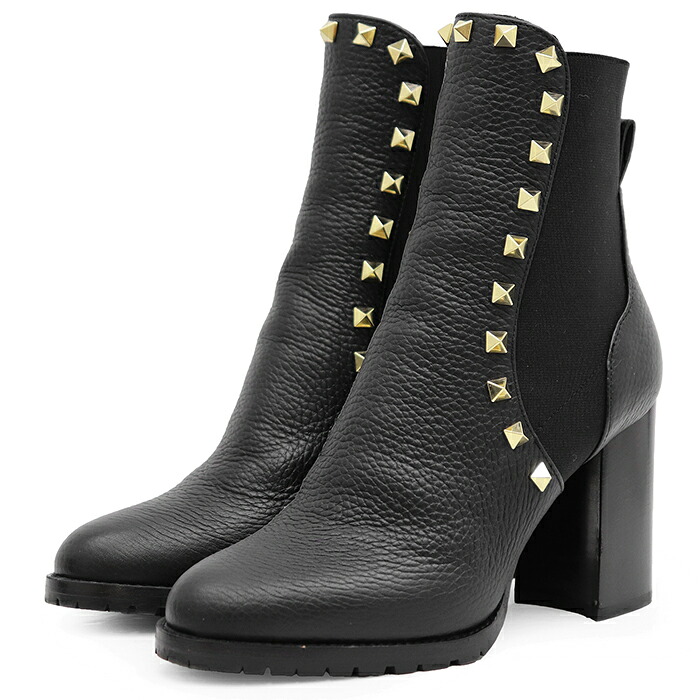 【美品】Valentino Garavani ヴァレンティノ・ガラヴァーニ サイドゴアブーツ 大いさ 35 1/2 レディース ロックスタッズ なめし革 シューズ 革 靴 箱/袋属する 黒いこと 黒 イタリア共和国製【中古】