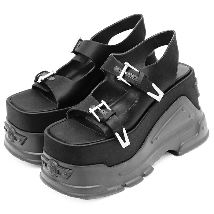SALE【美品】VERSACE ヴェルサーチ プラットフォームサンダル サイズ 40 レディース Medusa Anthem メドゥーサ アンセム 厚底 シューズ 靴 ブラック 黒 イタリア製【中古】|オパール店
