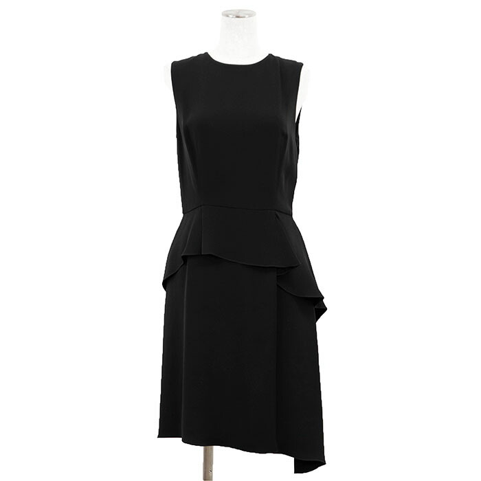 【美品】Christian Dior クリスチャンディオール ワンピース シルク ストレッチ サイズ 42 レディース ウエストフリル ノースリーブ アシンメトリー ドレス ブラック 黒 イタリア製【中古】｜オパール店