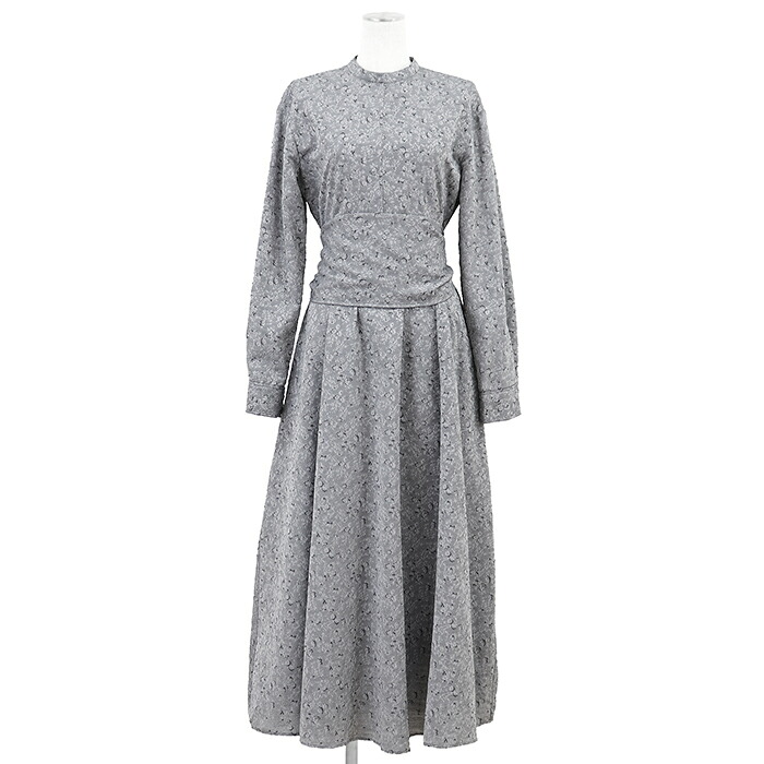 SALE【極美品】CLANE クラネ 2WAYジャガードワンピース 大きさ 2 レディース モックネック うしろ側開けっ広げ ロング捩り 長袖 ポリエステル × ナイロン ロング丈 御召しもの ともし火薄墨色 薄墨色 総柄 16112-5022【中古】