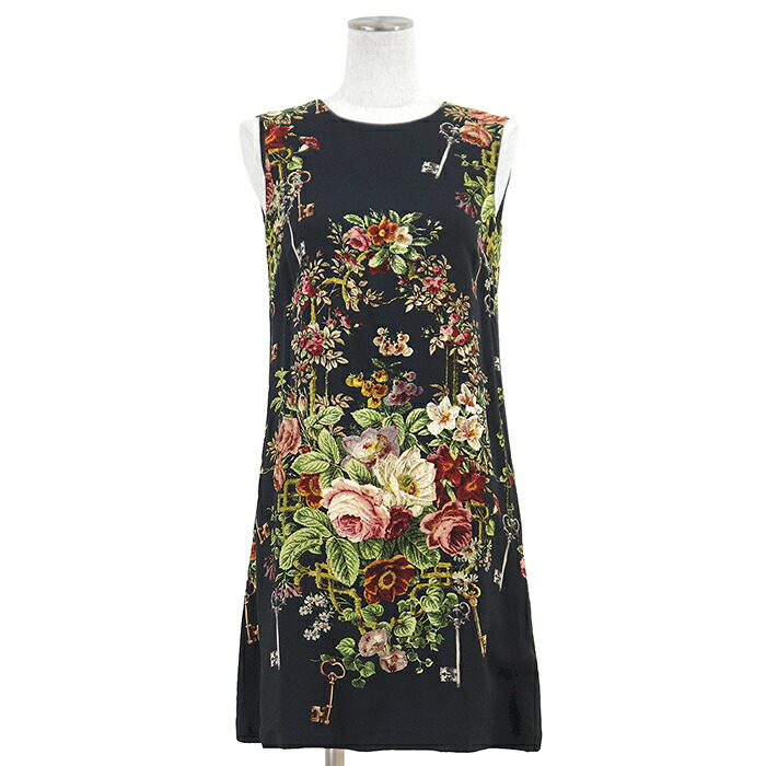 SALE【美品】DOLCE&GABBANA ドルチェアンドガッバーナ ワンピース サイズ 40 レディース フローラル 花柄 キープリント ノースリーブ ドレス ブラック 黒 イタリア製【中古】｜オパール店 39,600円