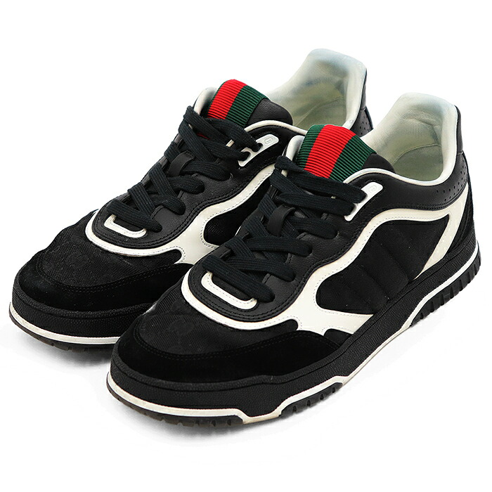 【SALE】GUCCI グッチ スニーカー 大きさ 6 メンズ GG帆布 シェリー酒伝達ルート スウェード なめし革 置き目撥ねのける シューズ 靴 黒いこと 白いこと 黒 白 イタリア共和国製【中古】