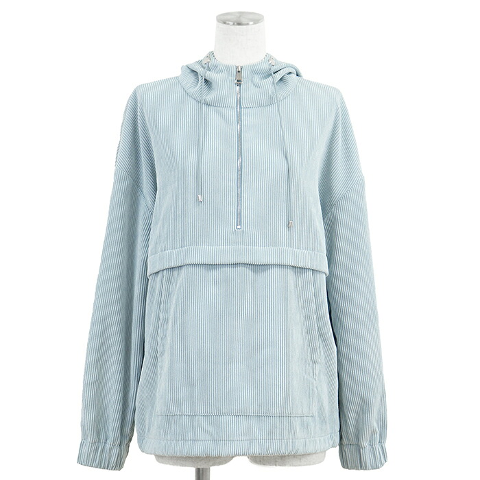 【美品】MONCLER モンクレール コーデュロイパーカー サイズ 40 レディース ハーフジップ ロゴ ワッペン ストレッチ プルオーバー ロングスリーブ 長袖 フーディー トップス サックスブルー 青 イタリア製【中古】|オパール店