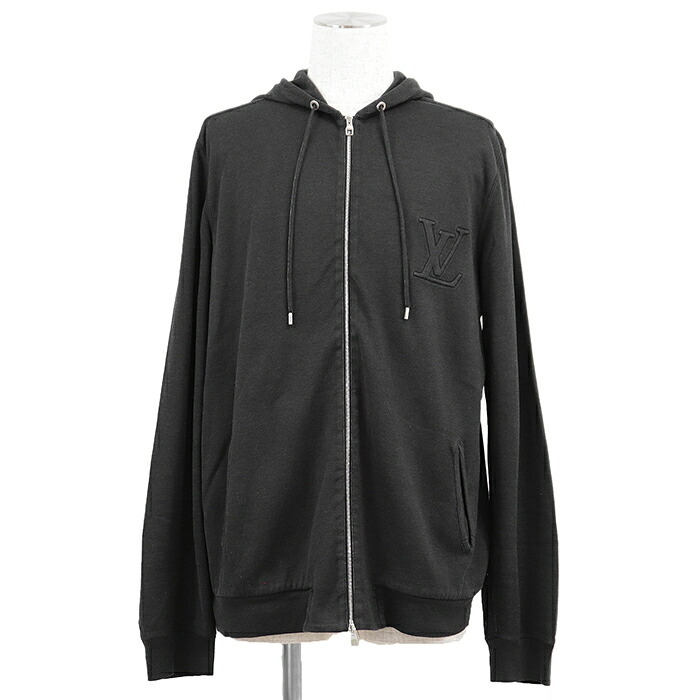 【美品】LOUIS VUITTON ルイ・ヴィトン ジップアップパーカー 大きさ XXL メンズ ロゴタイプ LVエン主任者 ロング衣袂 長袖 フーディー トップス 濃灰色 イタリア共和国製【中古】