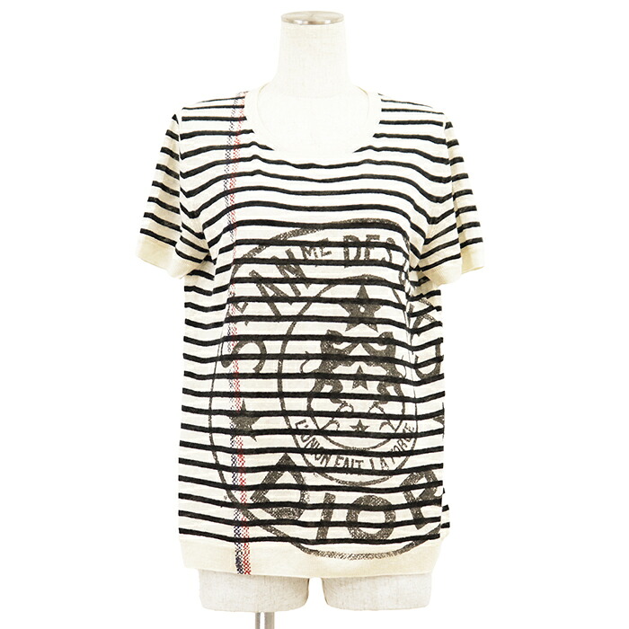 【極美品】Christian Dior ディオール 半袖編み物 大きさ 36 レディース L\u0027UMION FAIT A FORCE ロゴタイプ 間借り人 リネン × カシミール × 地絹 トップス 象牙色 イタリア共和国製【中古】