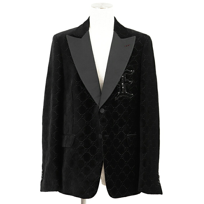 【購入注文品/新品負けず劣らず】GUCCI グッチ テーラードジャケット 大きさ 56 メンズ 天鵞絨 GGスプリーム アウター ハンガー・ガーメント嘱する 黒いこと 黒 イタリア共和国製【中古】