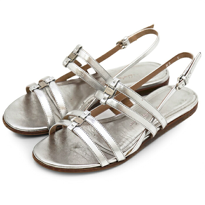 【SALE】Salvatore Ferragamo サルヴァトーレフェラガモ サンダル サイズ 5 レディース ストラップ メタリック ロゴチャーム シューズ 靴 箱・袋付属 シルバー 銀色【中古】｜オパール店
