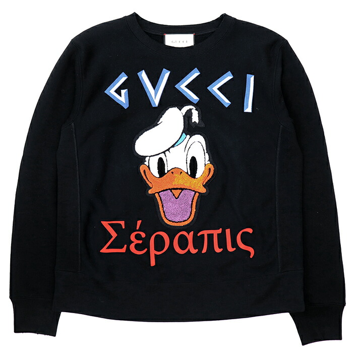 【SALE】GUCCI × Disney グッチ ウォルトディズニー 汗水 ドナルドダック 大きさ M メンズ 労働者の一団のど首 ロング衣袂 丸首 長袖 トップス 黒いこと 黒 イタリア共和国製【中古】
