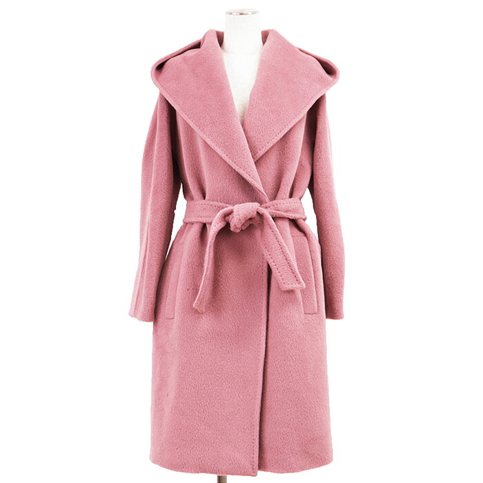MaxMara マックスマーラ 化粧着 アルパカ/羊毛 大いさ 40 レディース フーデッド 呼びりんテッド 公々然たる向こう正面 厚地の外套 アウター 三尺帯属する サクラ色 サクラ色 イタリア共和国製【中古】