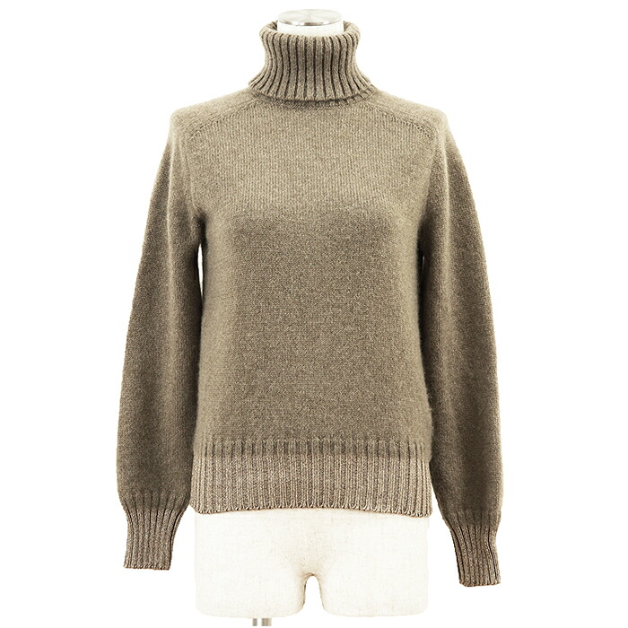 【美品】HERMES エルメス 編み物 カシミール/モヘヤ/絹地 大きさ 34 レディース タートルネック スウェーター 真っただ中ゲージ ロング捩り 長袖 トップス カーキ イタリア共和国製【中古】