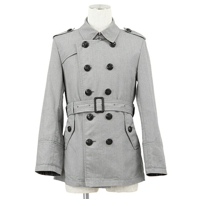 SALE【美品】BURBERRY BLACK LABEL バーバリーブラックレーベル トレンチコート サイズ M メンズ ロゴボタン ストレッチ ショート 短丈 アウター ベルト付属 グレー 灰色 D1F50-651-07【中古】｜オパール店 17,424円