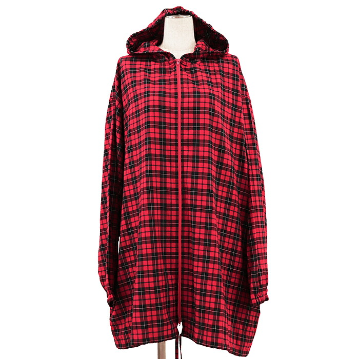 【極美品】BALENCIAGA バレンシアガ オーバーサイズジップアップフーディー レディース 2017年製 チェック パーカー トップス ハンガー・ガーメント付属 レッド 赤 ルーマニア製【中古】｜オパール店