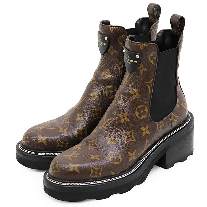 【美品】LOUIS VUITTON ルイ・ヴィトン サイドゴアブーツ サイズ 38 1/2 レディース ボブールライン 2021年製 モノグラム アンクルシューズ 靴 ブラウン 茶色 イタリア製【中古】|オパール店