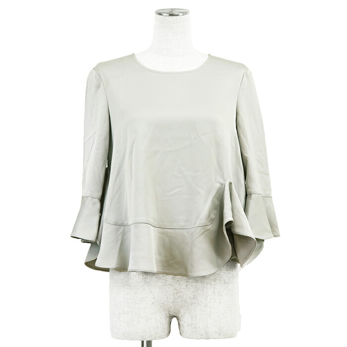 SALE【美品】ARMANI COLLEZIONI アルマーニコレッツォーニ ブラウス フリル サイズ 36 レディース クルーネック ショートスリーブ トップス ボタン付属 グレー 灰色【中古】｜オパール店 9,768円