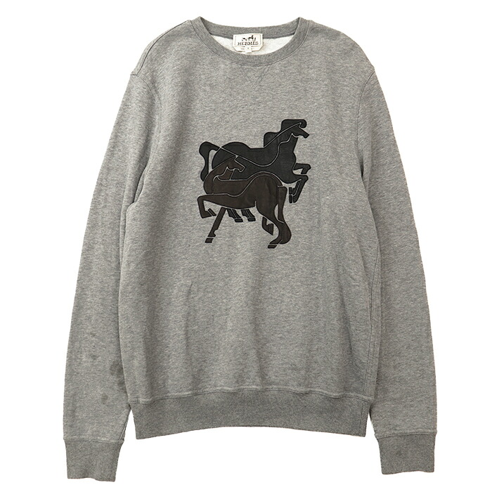 【SALE】HERMES エルメス スウェット サイズ S メンズ ホース 馬 レザーパッチ 長袖 コットン100％ トップス グレー 灰色 イタリア製【中古】｜オパール店 29,304円