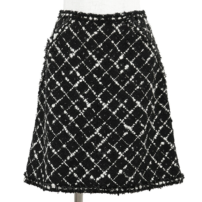 【極美品】CHANEL シャネル ヴィンテージツイードスカート サイズ 36 レディース 03C P20560 スパンコール モヘアブレンド ボトムス ブラック ホワイト 黒 白 フランス製 カール・ラガーフェルド期【中古】｜オパール店 38,610円