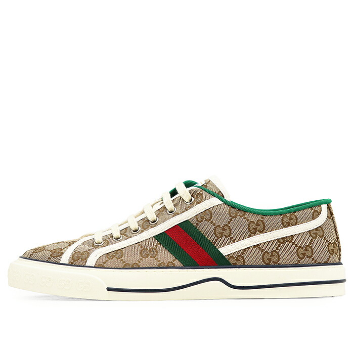 【新品同様】GUCCI グッチ ローカットスニーカー サイズ 9.5 メンズ Tennis 1977 ロゴ GGキャンバス シェリーライン シューズ 靴 箱付属 ベージュ系 イタリア製 606111【中古】｜オパール店