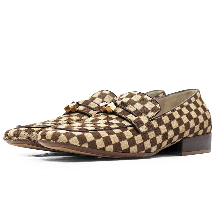 SALE【美品】LOUIS VUITTON ルイ・ヴィトン ローファー ダミエ ソバージュ サイズ 37 レディース LV ロゴ チャーム ハラコ スリッポン シューズ 靴 ブラウン&times;ベージュ 茶色 イタリア製【中古】｜オパール店 29,700円