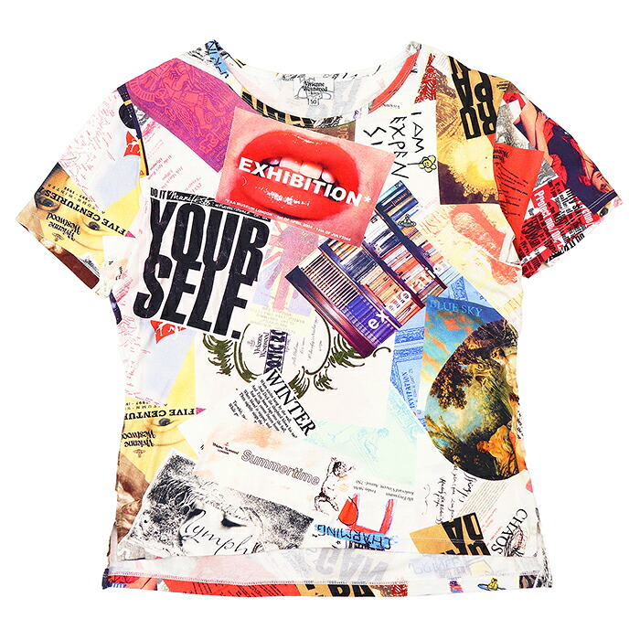 SALE【美品】Vivienne Westwood MAN ヴィヴィアンウエストウッドマン Tシャツ サイズ 50 メンズ EXHIBITION エキシビション モチーフ プリント プルオーバー ショートスリーブ 半袖 トップス マルチカラー 総柄 日本製【中古】｜オパール店