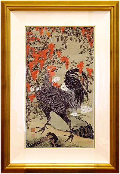 日本画・日本画家・『南天雄鶏図』伊藤若冲 シルクスクリーン・特別限定工藝画・贈答品・お祝いの品・長寿祝い・引越祝い・開業祝い・開院祝い・誕生日・新築祝い