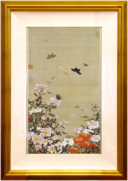 日本画・日本画家・『芍薬群蝶図』伊藤若冲 シルクスクリーン・特別限定工藝画・贈答品・お祝いの品・長寿祝い・引越祝い・開業祝い・開院祝い・誕生日・新築祝い