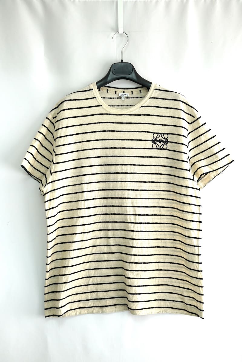 Loewe Off-White and Navy Siped Anagram T-Shirt ロエベ ストライプ アナグラム Tシャツ Mサイズ H6109650PC【中古】