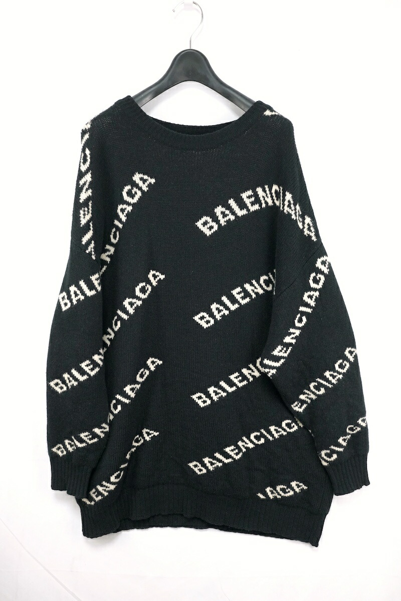 BALENCIAGA バレンシアガ オールオーバーロゴ ロングスリーブ ニット レディース ブラック アイボリー Mサイズ 555273【中古】コンディション 当社が定める基準N ：未使用品 S ：未