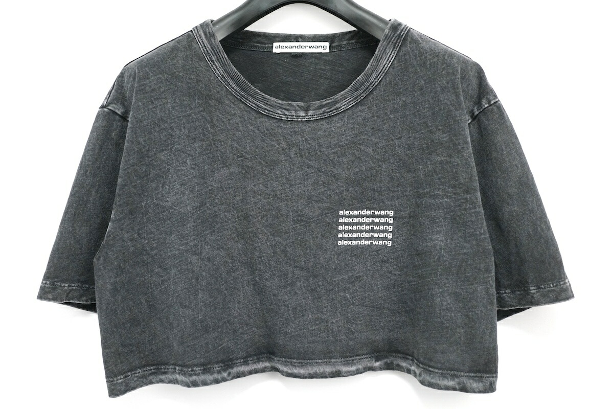 ALEXANDERWANG Acid wash Crop Logo T shirt アレキサンダーワン アシッド ウォッシュ クロップド ロゴTシャツ ブラック 【中古】コンディション 当社が定める基