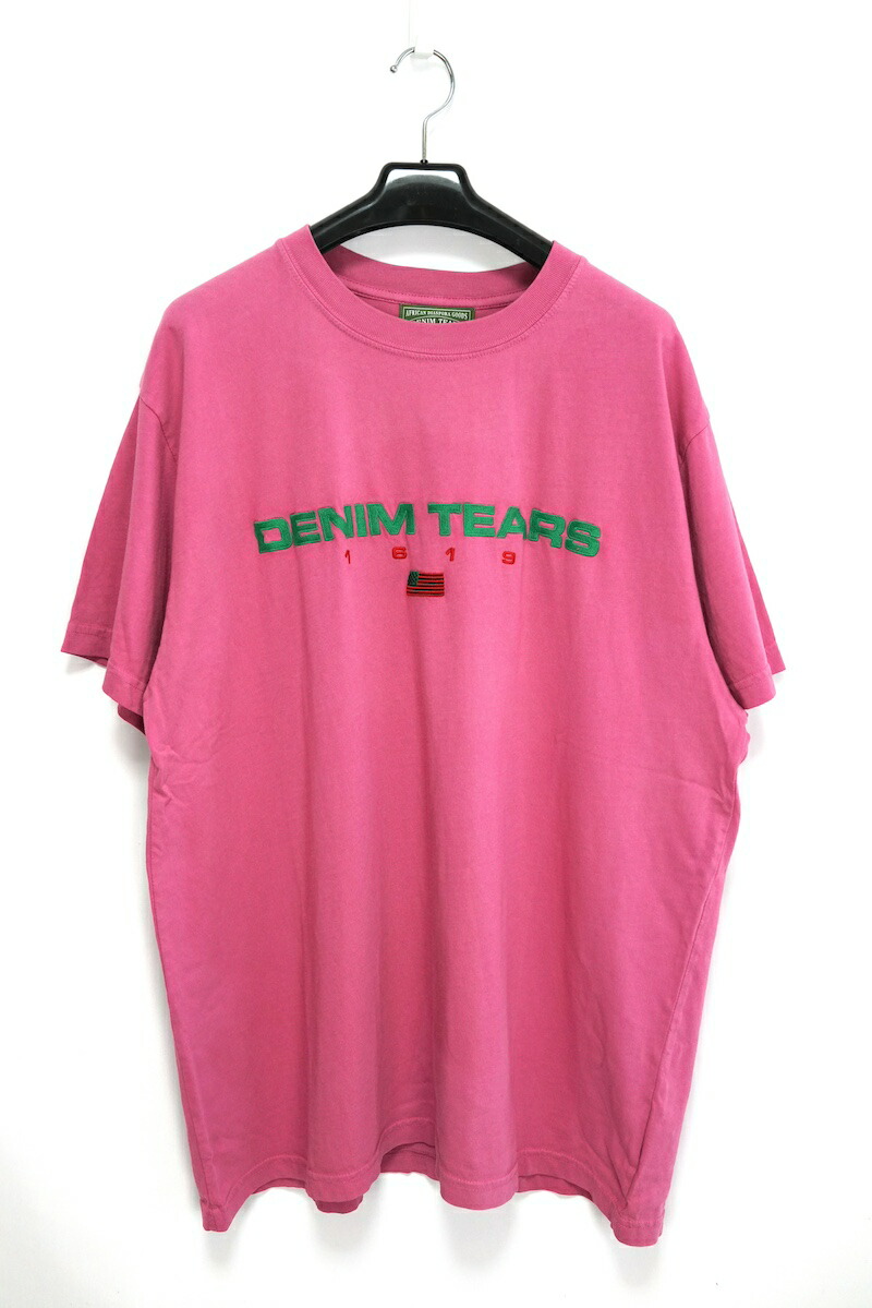 DENIM TEARS Tyson Beckford Short Sleeve Tee Shirt Pink デニム ティアーズ フロントロゴ Tシャツ 刺繍 ピンク XXLサイズ【中古】新古品コンデ