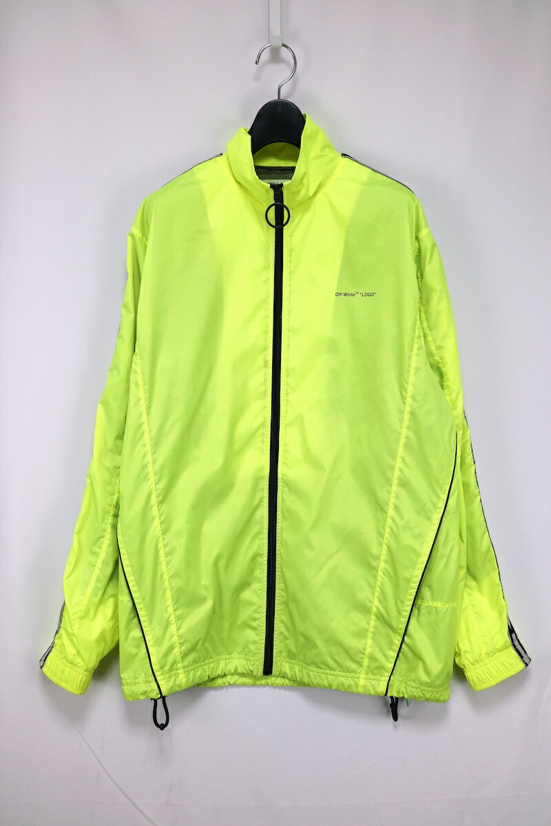 19SS OFF-WHITE Nylon Tracktop オフホワイト ナイロントラックトップ トラックジャケット ジップアップ ネオンイエロー Mサイズ OMBD010S19D16001 【中古】