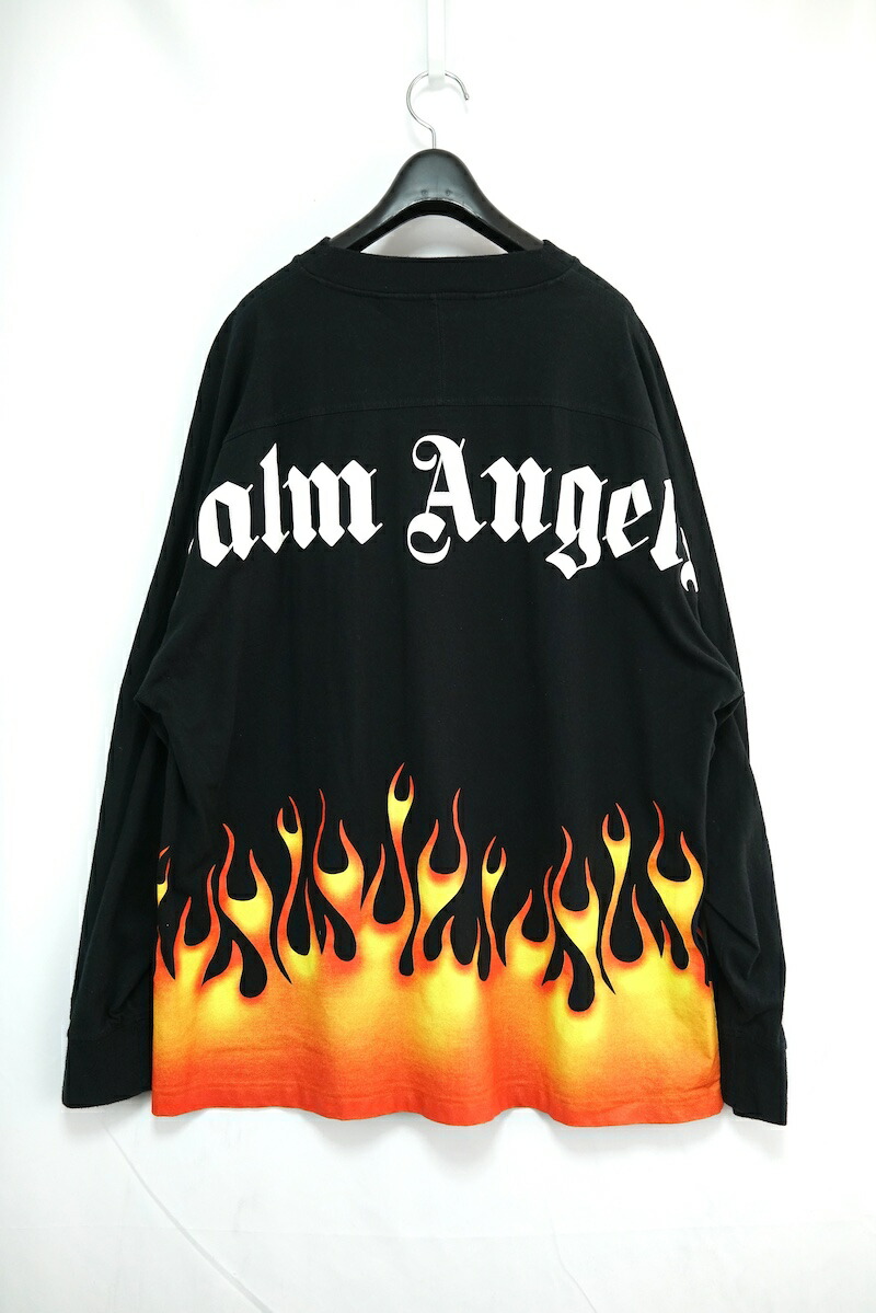 Palm Angels パームエンジェルス BURNIG LOGO OVER LS Tshirt バーニング ロゴ ロング スリーブ Tシャツ ブラック Lサイズ PMAB018R20413017【中