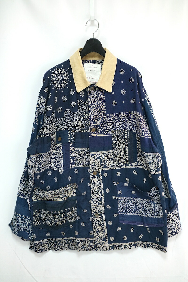 READYMADE レディメイド BANDANA BURN COAT バンダナ バーン コート NAVY サイズ2 ペイズリー柄 RE-CO-NV-00-00-112【中古】コンディション 当社が定め