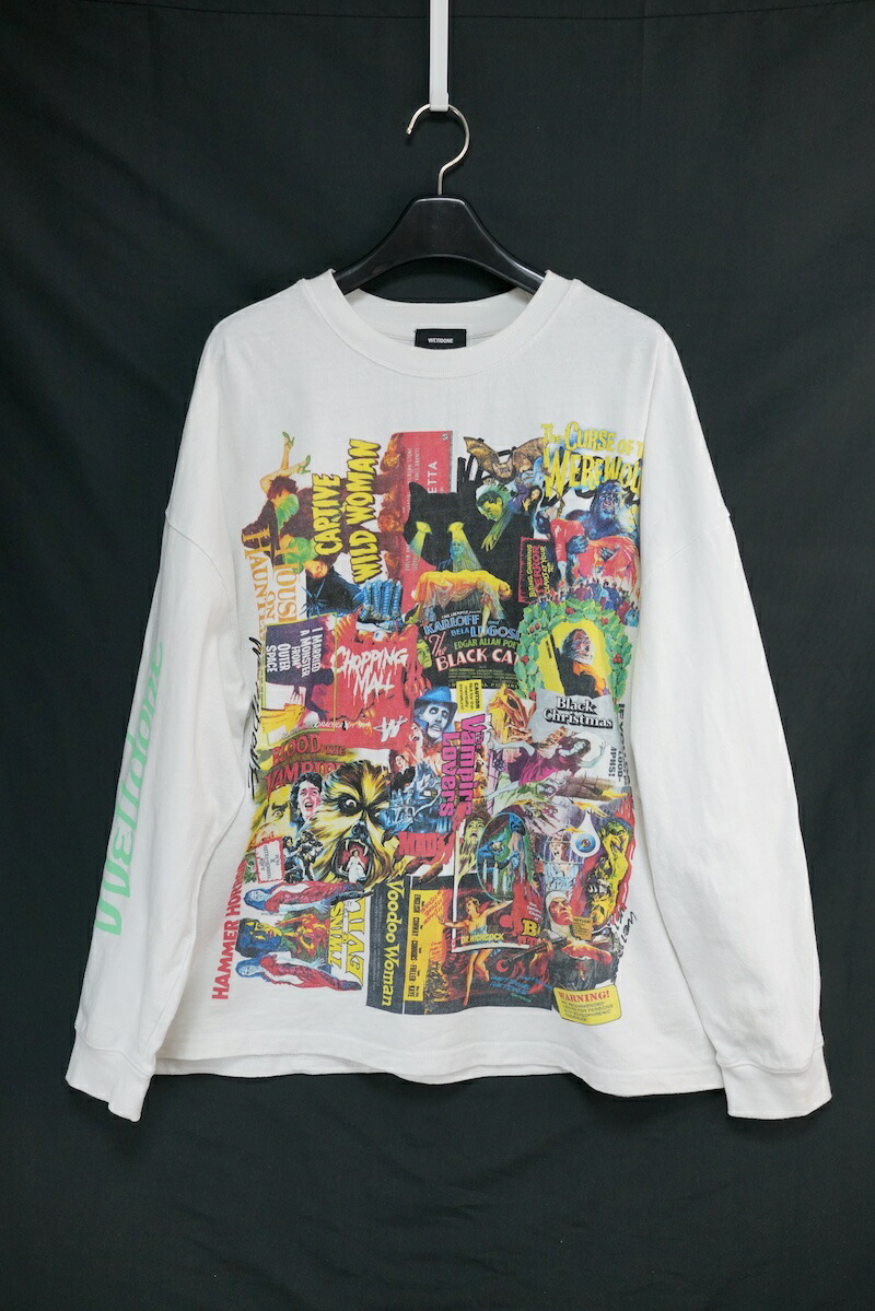 WE11DONE HORROR COLLAGE TOP ウェルダン ホラーコラージュ プリント ロング Tシャツ ホワイト Lサイズ WD-TP4-20-728-U-WH 【中古】コンディション 当社